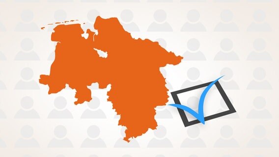 Eine orange Niedersachsen-Karte, im Hintergrund sind Piktogramme mit Menschen angedeutet © NDR / Datawrapper 
