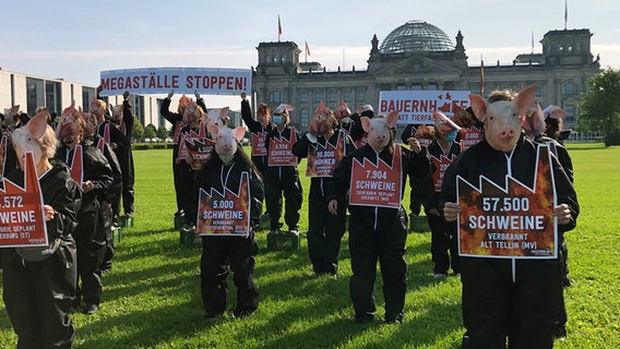 Tierschützer demonstrieren vor dem Reichstag in Berlin gegen industrielle Landwirtschaft © Katharina Seiler Foto: Katharina Seiler