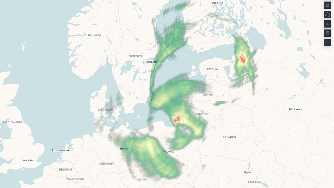 Grafische Darstellung von Störungen der globalen Satellitennavigation (GNSS) im Ostseeraum 