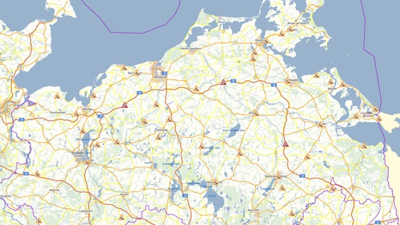 Eine Karte von Mecklenburg-Vorpommern mit Baustellen. © NDR Foto: NDR