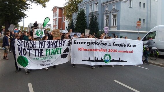 Demonstranten mit Schildern beim weltweiten Klimastreik in Rostock © NDR.de Foto: Steffen Baxalary