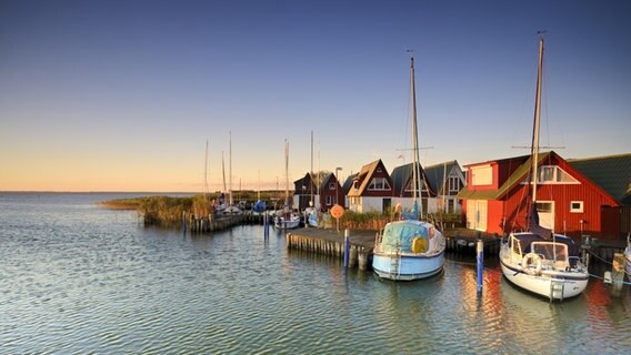 Ferienhäuser und Segelboote im Hafen am Saaler Bodden © picture alliance/imageBROKER Foto: Andreas Vitting