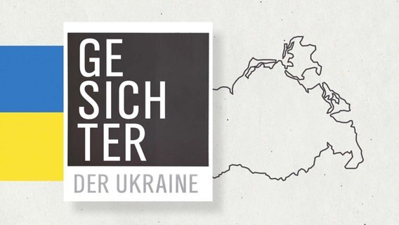 Logo der Serie "Gesichter der Ukraine": Ein angedeutetes Polaroid-Foto liegt vor einer ukrainischen Flagge auf der einen und den Umrissen der MV-Karte auf der anderen Seite. © NDR MV Foto: NDR MV