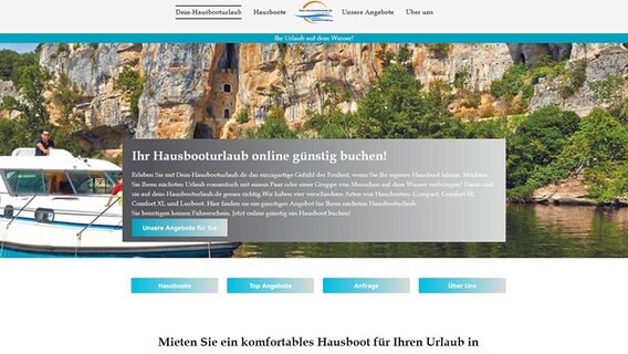 Scrennshot einer Fake-Website für Hausbootvermietung im Internet © Screenshot Foto: Screenshot