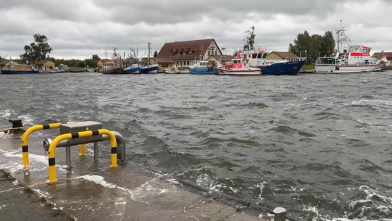 Sturmflut-Warnung: Der Freester Fischereihafen läuft voll. © NDR Foto: Tilo Wallrodt