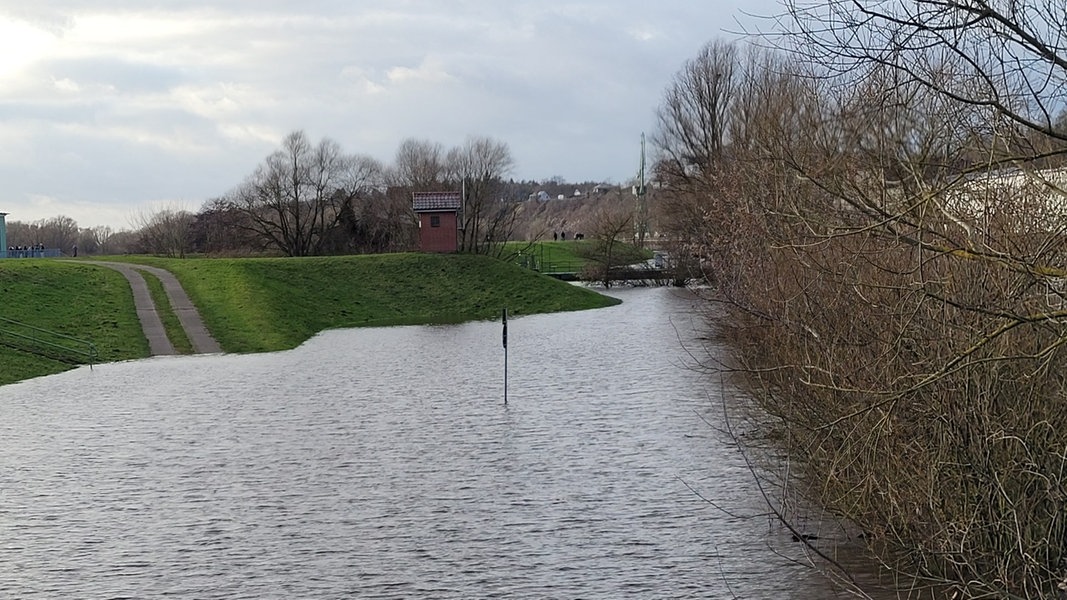 Die Elbe in Boizenburg bei Hochwasser: Der Fluss ist deutlich über die Ufer getreten und hat 