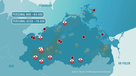 Grafik mit Truppenstationierungen in Mecklenburg.Vorpommern in den 1970er-Jahren. © Deutsches Rundfunk-Archiv (DRA) Foto: Screenshot