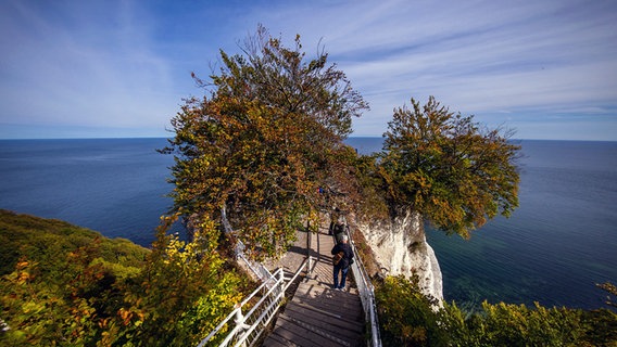 Sassnitz: Besucher fotografieren auf der Aussichtsplattform des Kreidefelsen Königsstuhl auf der Insel Rügen. © Jens Büttner/dpa Foto: Jens Büttner/dpa