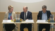 Ministerpräsidentin Manuela Schwesig (SPD), Bundeskanzler Olaf Scholz (SPD) und Bundeswirtschaftsminister Robert Habeck (Bündnis 90/Die Grünen) auf Rügen. © NDR Screenshots Foto: NDR Screenshots