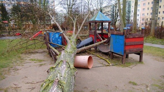 Schäden durch Orkan "Xaver" auf dem Spielplatz einer Kita in Rostock-Lichtenhagen. © NDR Foto: Werner Bayer