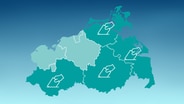 Die Umrisse des Landes Mecklenburg-Vorpommern, darin farblich hervorgehoben Symbole, die das Thema Wahl verdeutlichen. © NDR Foto: NDR