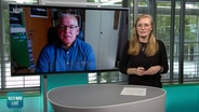 NDR MV Live Moderatorin Anna-Lou Beckmann im Gespräch mit dem Luftfahrtjournalisten Volker Thomalla. © NDR 