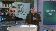 NDR MV Live Moderator Frank Breuner mit Politikwissenschaftler Wolfgang Muno. © NDR 