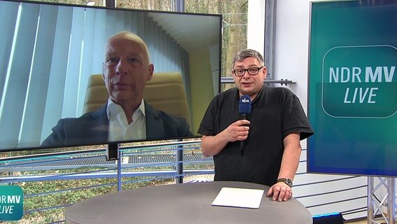 Uwe Wendorf von der Bundesvereinigung der deutschen Geld- und Wertdienstleister im Gespräch mit NDR MV Live Moderatorin Frank Breuner. © NDR Screenshots Foto: NDR Screenshots