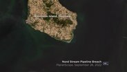 Ein Nord-Stream-Gasleck in der Ostsee, fotografiert von einem Satelliten aus dem Weltall. © Planet Labs PBC Foto: Planet Labs PBC