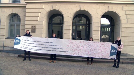 Studierenden-Vertreter protestieren vor dem Finanzministerium in Schwerin. © NDR 