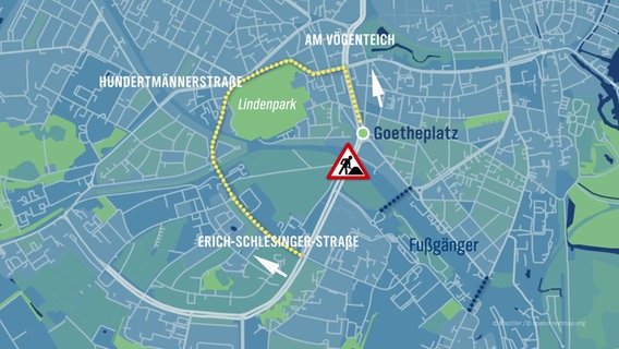 Eine Grafik, welche die Verkehrsführung in Rostock während der Bauarbeiten an einer Brücke visualisiert. © NDR Foto: NDR
