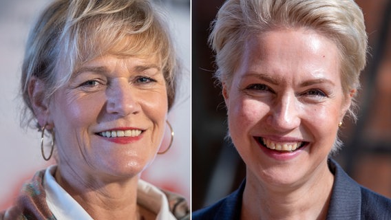 Collage: Simone Oldenburg, Linke-Fraktionsvorsitzende im Schweriner Landtag (l.) und Mecklenburg-Vorpommerns SPD-Landesvorsitzende Manuela Schwesig. © dpa Foto: Jens Büttner