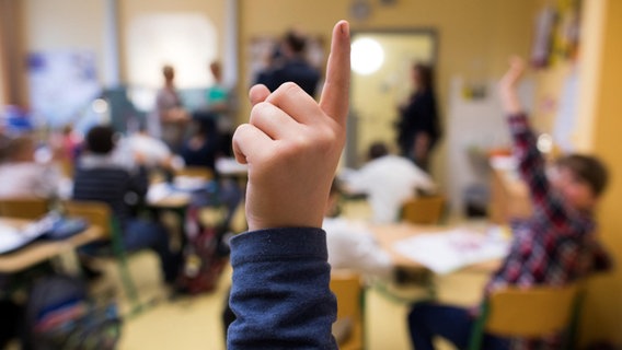 Kind in Schulklasse hebt den Finger. © DPA Bildfunk 