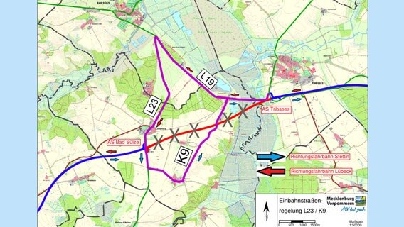 Sperrung der A20 bei Tribsees © strassenbauverwaltung.mvnet.de 