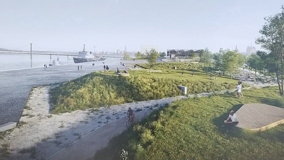 Das Foto zeigt eine Skizze zur Umgestaltung des Rostocker Stadthafens. © S. Baxalary Foto: Steffen Baxalary