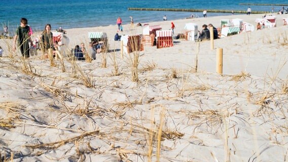 Ausflügler am Strand im Ostseebad Graal-Müritz. © dpa-Bildfunk Foto: Frank Hormann