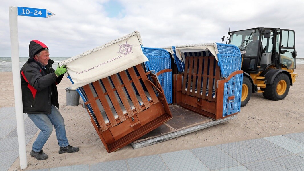 Warnemünde: Kaum Strandkörbe am Strand