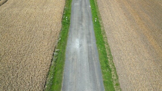 Aus der Lust ist eine schmale Straße erkennbar, rechts und links von ihr sind Felder. © Landkreis Vorpommern-Greifswald Foto: LK Vorpommern-Greifswald