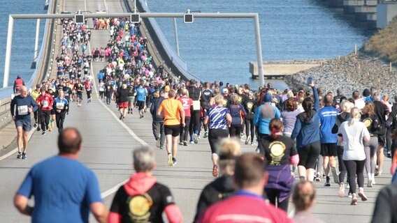 Mehrere hundert Läufer auf der Rügenbrücke. © Hansestadt Stralsund 