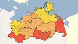 Eine Karte mit den Waldbrandgefahrstufen in MV. Stand vom 10.05.2016. © Landesforst Mecklenburg-Vorpommern 