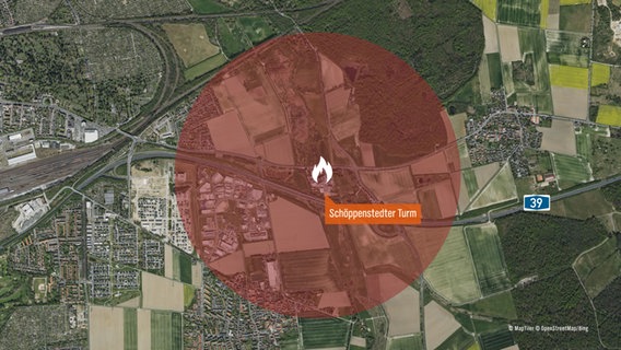 Eine Karte zeigt ein Evakuierungsgebiet in Braunschweig.  © NDR 