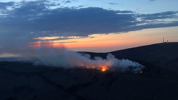 Eine Luftaufnahme zeigt einen Waldbrand im Harz. © Bundespolizeipräsidium 