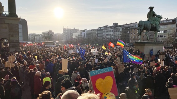 Menschenmenge in Braunschweig bei einer Demonstration gegen Rechtsextremismus. © NDR Foto: Andreas Mier