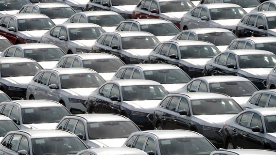 Viele Neuwagen stehen auf einem Parkplatz zur Auslieferung. © picture alliance Foto: Slavek Ruta