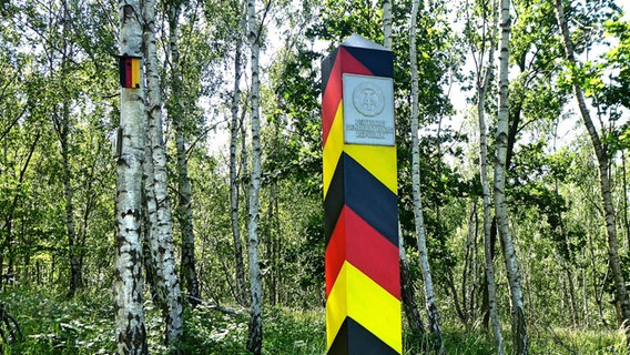 Am Grünen Band, an der ehemaligen Grenze zwischen Niedersachsen und Sachsen-Anhalt, steht ein Grenzpfahl. Am Grünen Band, an der ehemaligen Grenze zwischen Niedersachsen und Sachsen-Anhalt, steht ein Grenzpfahl. © NDR Foto: Jutta Fricke