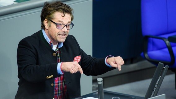 Dieter Dehm (Die Linke) spricht in ein Mikrofon. © Picture Alliance Foto: Gregor Fischer