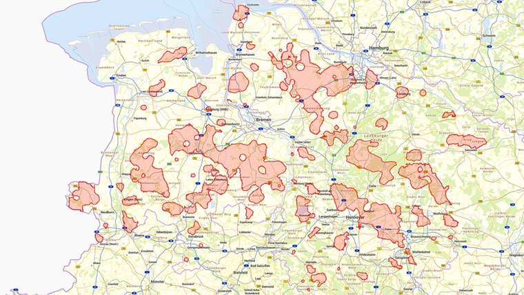 Eine Karte der nitratbelasteten Gebiete  © Niedersächsisches Ministerium für Ernährung, Landwirtschaft und Verbraucherschutz