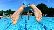 Ein Junge springt in ein Becken im Freibad (Themenbild) © picture alliance/dpa 