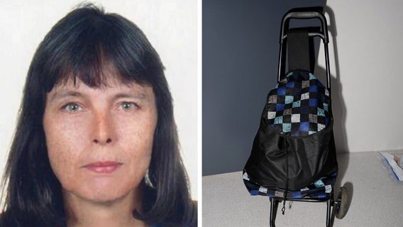 Portrait der getöteten Frau und ein Foto ihres Einkaufstrolleys. © Landeskriminalamt Niedersachsen 