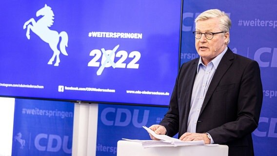 Bernd Althusmann, Landesvorsitzender der CDU Niedersachsen, spricht während der Vorstellung der Landtagswahlkampagne der niedersächsischen CDU. © picture alliance/dpa/Moritz Frankenberg Foto: Moritz Frankenberg