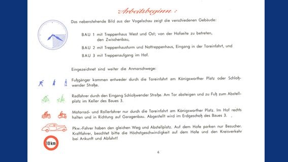 Eine Seite des Handbuches für das Conti-Hochhaus in Hannover, zeigt die Aufteilung der Büros nach Fachbereichen in dem Gebäude. © Continental AG 