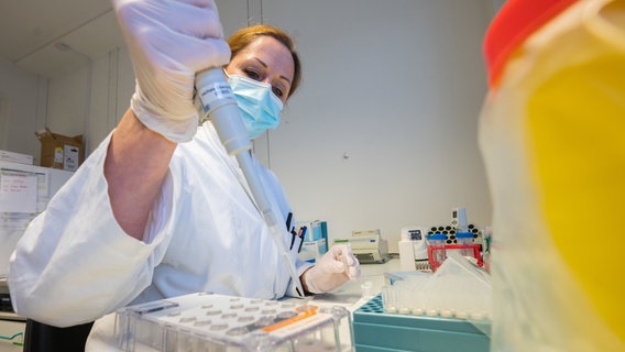 Das Bild zeigt die Arbeit in einem Labor für Corona-Tests in Hannover. © dpa-Bildfunk Foto: Julian Stratenschulte