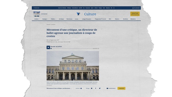 Ein Screenshot eines Onlineartikels der Zeitung "Le Figaro" über die Hundekot-Attacke von Marco Goecke © Le Figaro 