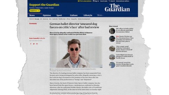 Ein Screenshot eines Onlineartikels der Zeitung "The Guardian" über die Hundekot-Attacke von Marco Goecke © The Guardian 