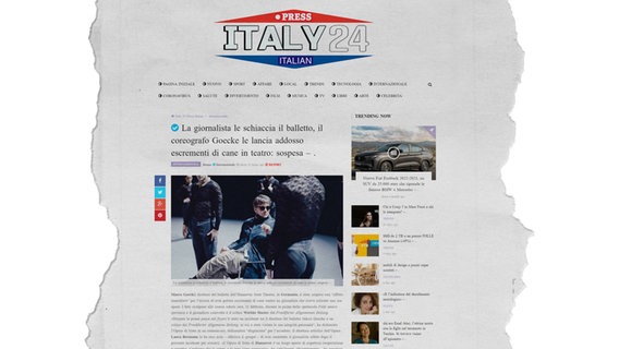 Ein Screenshot eines Onlineartikels der Webseite "Italy24" über die Hundekot-Attacke von Marco Goecke © Italy24 
