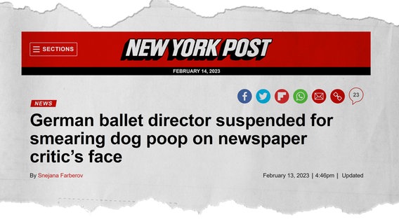 Ein Screenshot eines Onlineartikels der Zeitung "New York Post" über die Hundekot-Attacke von Marco Goecke © New York Post 
