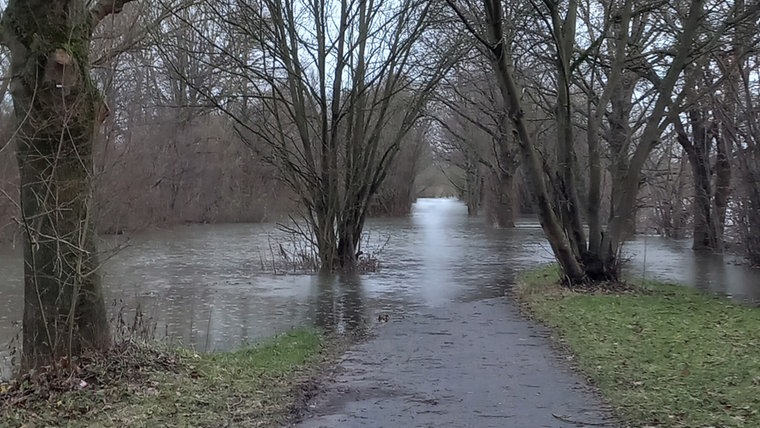 Das Bild zeigt ein Gebiet der Ricklinger Teiche in Hannover während des Hochwassers im Dezember 2023. © NDR Foto: Tammo Reimers