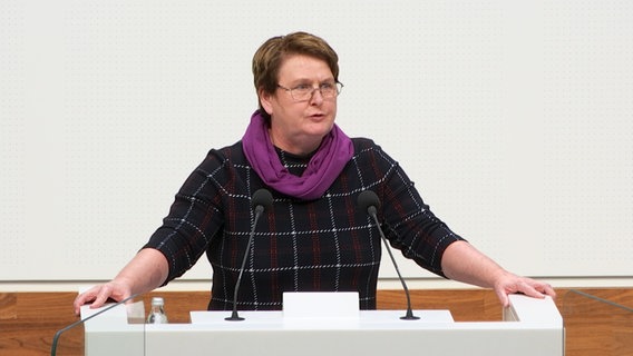 Die Fraktionsvorsitzende der SPD Johanne Modder spricht im niedersächsischen Landtag. © NDR 