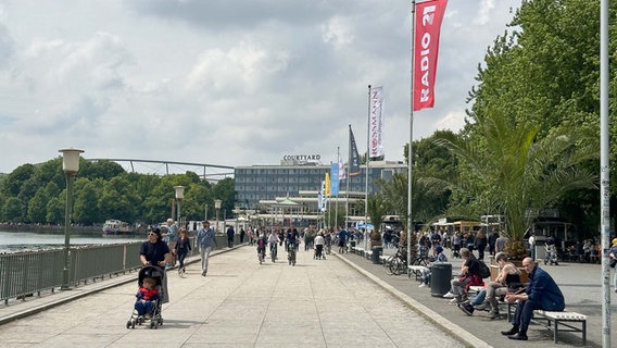 Menschen gehen am Maschsee entlang. © NDR Foto: Bertil Starke