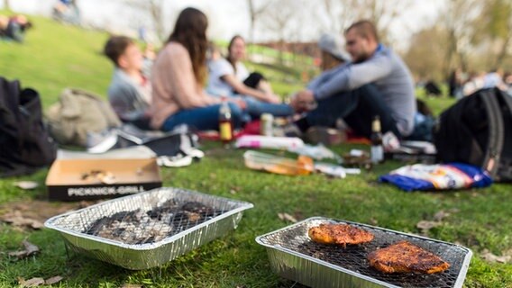 In einem Park wird gegrillt. © dpa-Bildfunk Foto: Sebastian Gollnow